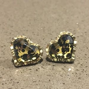 Betsey Johnson Cheetah Heart Earrings EUC